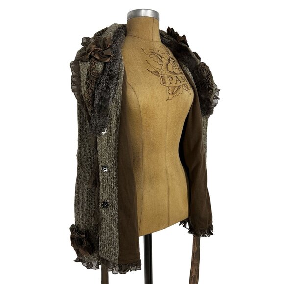 Hope Emma Darling Cardigan Wool Blend Sweater Ruffles Flowers Rabbit Fur - Picture 7 of 10
